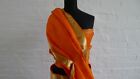 Sari en soie orange et or Banarasi tissé à la main 100 % Kanchipuram avec chemisier - Or Z
