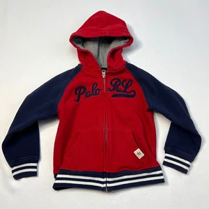 Boys Polo Ralph Lauren HoodieYouth Size 5 Spell out Pony Blue Red Logo Full Zip - Picture 1 of 6