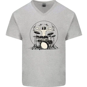 Vitruvian Drummer Funny Drumming Drum Mens V-Neck Cotton T-Shirt - Picture 1 of 37