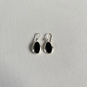 Sterling Silber schwarze Onyx Ohrringe .925 Silber 1 Zoll Drop - Bild 1 von 5