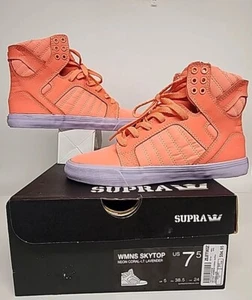 Supra Womens Skytop Sneakers Shoes Neon Coral High Top Skate Lace Up Size 7.5 - Picture 1 of 15