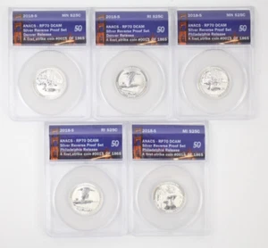 2018-S 25C Silver Reverse Proof Denver/Philadelphia Release ANACS Set of 5 - Picture 1 of 12