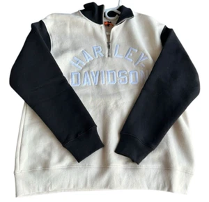 Maglione Harley Davidson 1/4 zip panna/nero maglione uomo piccolo nuovo con etichette (FUNZIONA GRANDE) - Foto 1 di 8