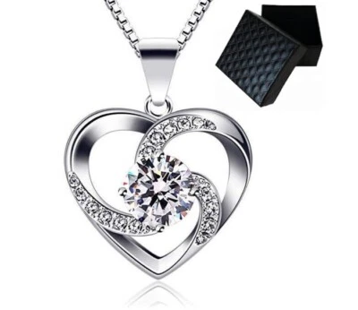 Edel Halskette Herz Anhänger Zirkon Kristall echt 925 Silber Geschenk Damen Box - Bild 1 von 4
