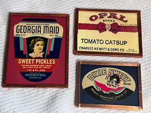 Lot Of 3 Original Antique Catsup Pickles Advertisements Framed Label Magnets