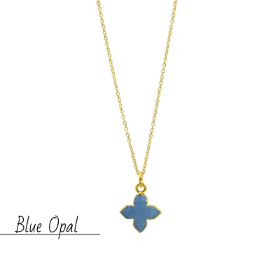 Collar de cadena enchapado en oro de 18 quilates con dije de flor galvanizada de ópalo azul natural Foto 1 de 4