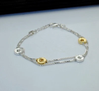 Sterling Silver Box Link Bracelet Round Gold Plated Charm Bracelet 7" - Image 1 of 4