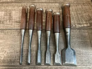 Japanese Nomi Chisel Vintage Old Retro Oire Tools Set of 6 Kikuhiromaru USED F/S - Picture 1 of 7