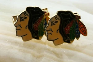 14K Gelbgold Chicago Black Hawks Emaille Manschettenknöpfe um 1970 - Bild 1 von 8