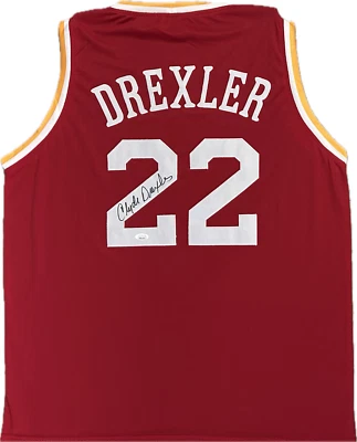 Clyde Drexler Signed Autographed Custom Red/White Jersey JSA Authentication - Image 1 of 3