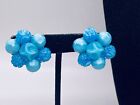 VTG. WESTERN GERMANY BLUE CARVED LUCITE & SILVER TONE CLUSTER EARRINGS