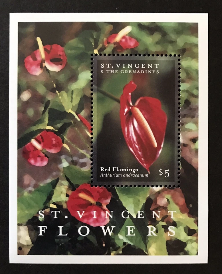 ST. VINCENT FLOWERS SOUVENIR SHEET 2000 MNH RED FLAMINGO STAMPS WILDLIFE NATURE - Image 1 of 1