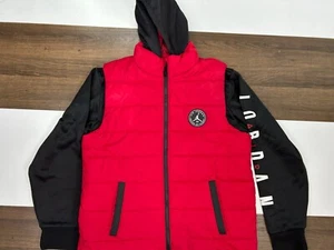 Air Jordan Mens SM / Teen XL Red Quilted Puffer Jacket Coat Full Zip Hooded - Picture 1 of 12