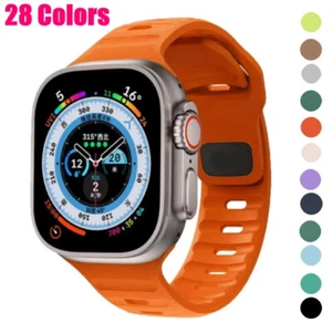 Sport Silicone Band For Apple Watch 49mm 46mm 45mm 44mm 42mm 41mm 40mm 38mm - Picture 1 of 52