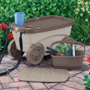 Outdoor Rolling Garden Scooter W/ Wheels Pull Strap Plastic Portable Garden Seat - Picture 1 of 13