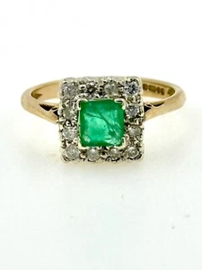 Emerald 1.00ct. & Diamonds 0.40ct. Yellow Gold 9ct. UK Ring Size O - Picture 1 of 12