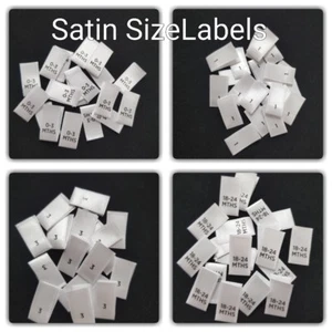 Size Labels Printed White Satin Single Pack of 50 Labels  - Picture 1 of 1