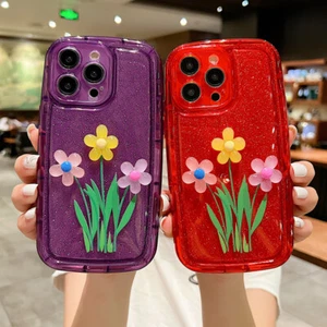 Rubber For Samsung Galaxy S23 Ultra S22 A13 Case Cover Luminous 3D Flower - Picture 1 of 14