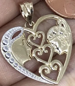 GOLD 14k mother mom baby child pendant HEART yellow white gift her love 1" - Picture 1 of 12