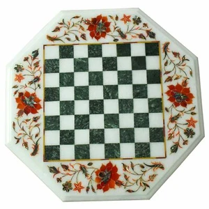 18" Marble Chess Table Top Center pietra dura Inlay children game Handmade V22 - Picture 1 of 4