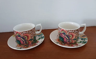 Anthropologie House of Hackney Teacup & Saucer Set OF 2  Peach Cheetah NEW - Image 1 of 4