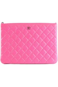 CHANEL PINK 2014 O-CASE MEDIUM QUILTED CAVIAR LEATHER CLUTCH - Picture 1 of 10