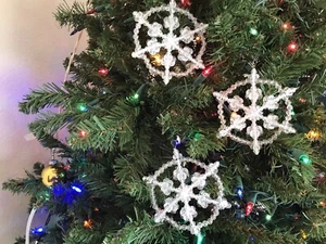 3 Beaded Crystal Snowflake Tree Ornmanets - Picture 1 of 2