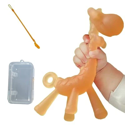 Silicone Giraffe Shape Baby Teething Teether Chew Toy BPA Free with Box Strap - Image 1 of 4