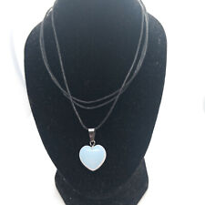 Natural Opalite Heart Gemstone Adjustable Cotton Cord Pendant Necklace UK
