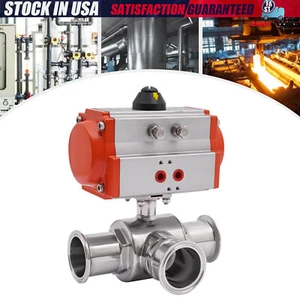 2" Pneumatic Ball Valve 3-Way Air Actuated Ball Valve T-type Stainless Steel 304 - Picture 1 of 15