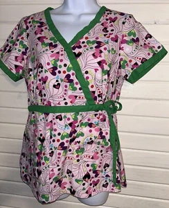 KOI Talla PEQUEÑA Kathryn Fácil de Ajustar Simulado Envoltura Top Rosa Verde *en muy buen estado - Imagen 1 de 12