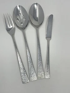 Gorham BISCAYNE Servierlöffel Gabel Butter Edelstahl Besteck gehämmert 4er Set - Bild 1 von 5