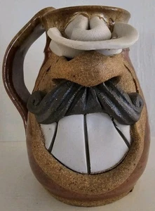 Handmade Eakin Pottery Stoneware Mug Funny Ugly Face Cowboy Caricature Whimsical - Picture 1 of 6