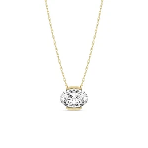 1.00 Ct Lab Grown White Diamond Solitaire Pendant In 10K Gold Chain Necklace - Picture 1 of 6