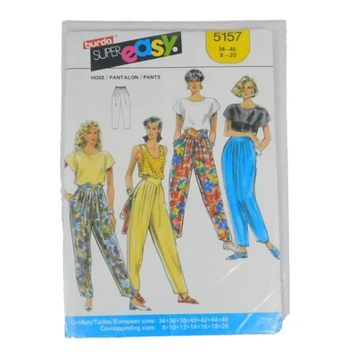 Burda 5157 Pants Pattern Size 8-20 Uncut Pleats Elastic Waist Pockets - Image 1 of 4