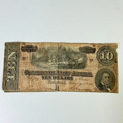$10 1864 The Confederate States of America Genuine Paper Currency - Image 1 of 2