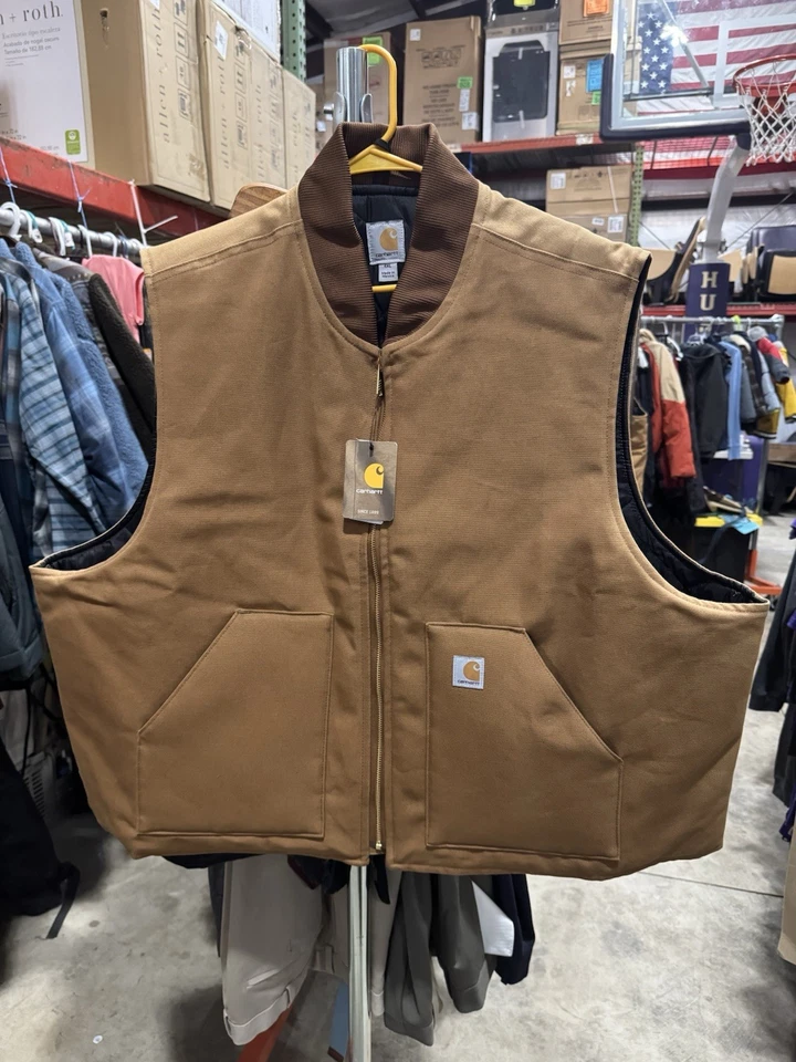 Carhartt Vest Zip 0V0001-M Brown Canvas Diamond Quilt Lining Men’s L
