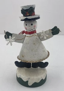 Festive Snowman with Top Hat & Snowflakes Rustic Christmas Shelf Dancing Decor - Picture 1 of 7