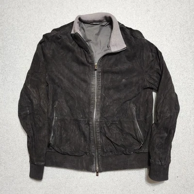 Chaqueta de cuero de cordero Ermenegildo Zegna para hombre talla 56 abrigo negro agujero pequeño ver foto Foto 1 de 4