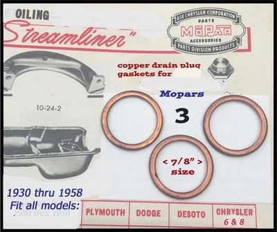 Прокладки сливных пробок масла Plymouth 1930-1956 годов выпуска 1940-1950 годов выпуска для Chrysler Dodge Truck Mopar - Изображение 1 из 4