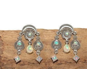 Sterling Silber Feueropal baumelnde Ohrstecker facettierter Opal Geschenk für Sie - Bild 1 von 13