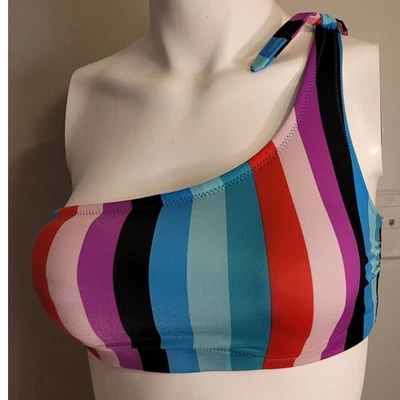 Camiseta Tankini Antigua Azul Marino Un Hombro Rayas - Talla XS Arco Iris Colorido Orgullo  Foto 1 de 4