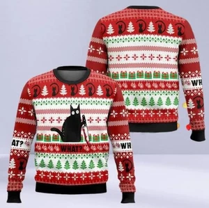 Cat Meme Ugly Christmas Sweater - Lustiges Sweatshirt mit schwarzer Katze Urlaub - Bild 1 von 3