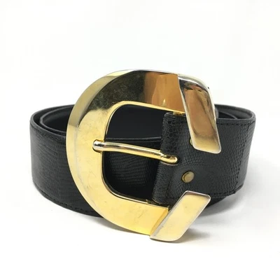 Cinturón de vestir Cipriani para mujer talla M/L negro genuino lagarto vintage hebilla de latón Foto 1 de 4