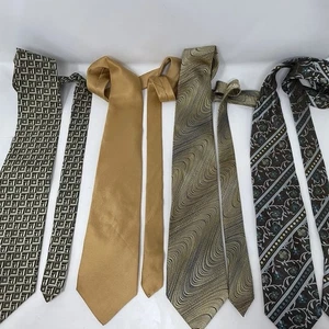 Men’s Silk Neck tie Lot Gold Solid Geometric Abstract Paisley Vintage Tie Bundle - Picture 1 of 24