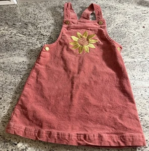 Cynthia Rowley Girls Toddler Pink Corduroy Sunflower Jumper Dress Size 5 Age 4-5 - Picture 1 of 12