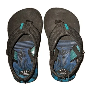 Reef Jungen Kleinkind Größe 3/4 schwarz und blau Sandalen Flip Flops mit Slingbacking - Bild 1 von 5