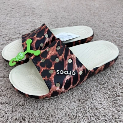 Sandalias Crocs Clásicas Animal Remix Slide Para Hombres 11 W 13 Estampado de Leopardo Hueso Nuevas con Etiquetas Foto 1 de 4