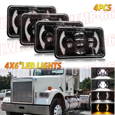 4pcs For Kenworth Freightliner FLD120 FLD112 4x6" LED Headlights Hi/Lo Halo Beam - Image 1 of 4