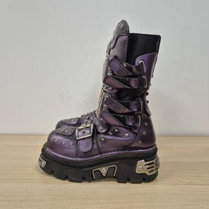 New Rock Vintage Reactor Purple Leather Chunky Platform Stud Boots Uk 6.5 Eu 40 - Picture 1 of 11